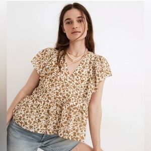 Madewell V-Neck Blouse in Tan and Cream